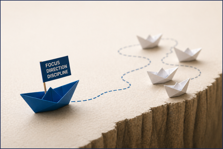 Paper boats illustrating startup drift